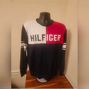 Tommy Hilfiger Classic Color Block USA Red White Blue Sweater Men's LS  Sz L